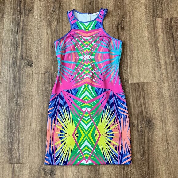 Alice & Trixie Claire Bright Palm Print Scuba Dress Sz M - Picture 4 of 13